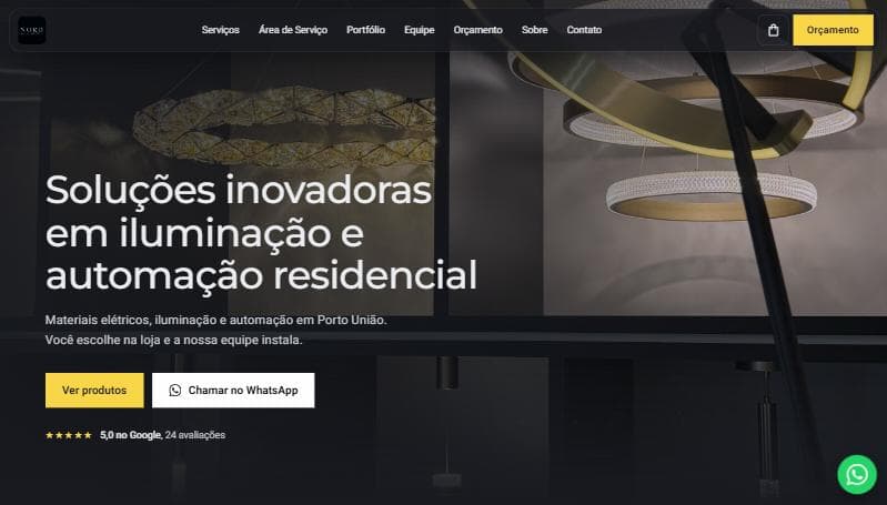 Site da Elétrica NORD com iluminação e automação residencial
