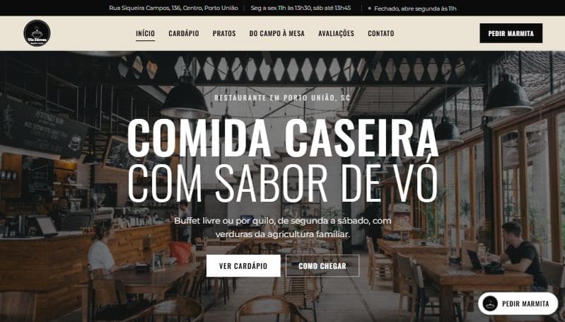 Site do Restaurante Via Férrea com comida caseira