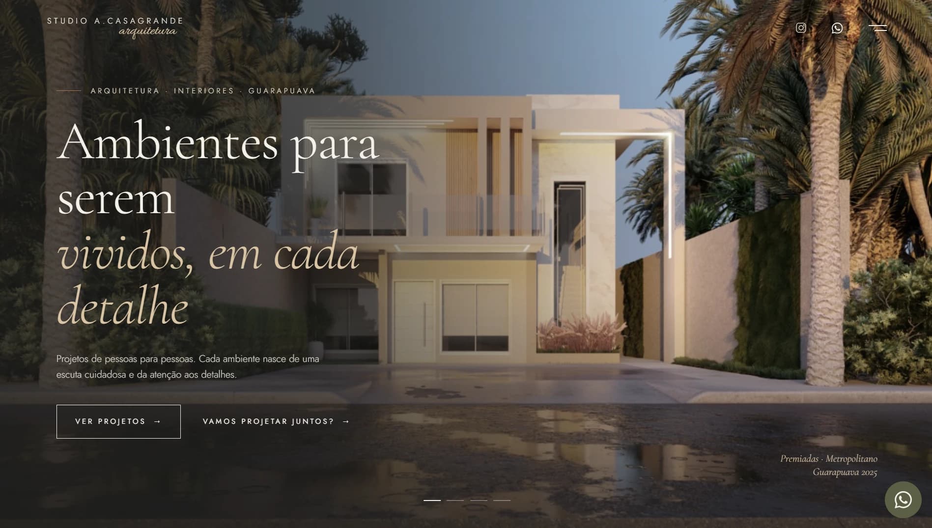 Design UI Arquitetura: Proposta de site para estúdio de arquitetura e interiores, com o projeto em tela cheia logo na abertura.